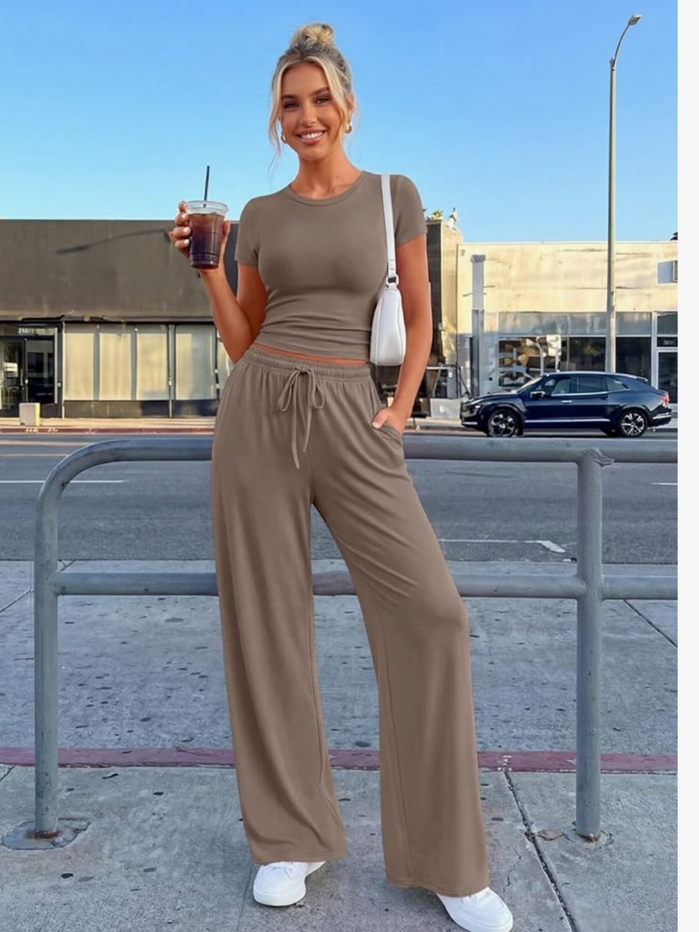 Women’s Wide-Leg Lounge Set — Taupe